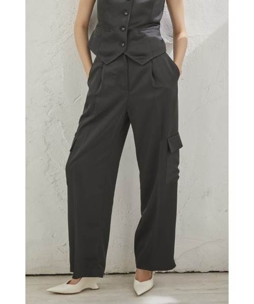 美品　コラム　サテン　マット　カーゴパンツ　黒　S　日本製　エストネーション Estella.K カーゴパンツ Connell Satin Pants サテンカーゴパンツ