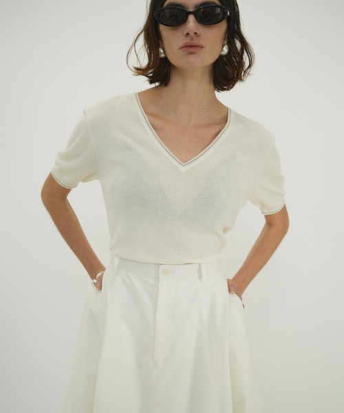 CLANE アイボリー Vネックニットセーター CLANE（クラネ） ニット セーター LINE V NECK KNIT TOPS レディース