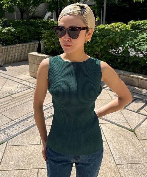 tシャツ バックオープンニットノースリトップス レディース