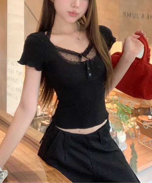 tシャツ レースレイヤードトップス レディース