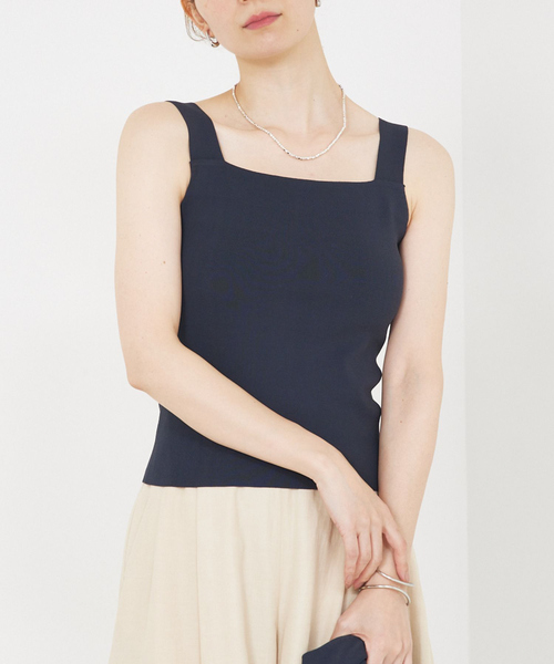 タンクトップ ノースリーブ 「接触冷感」レーヨンストレッチニットノースリーブ/夏服/サマーニット/カセット服/セットアップ対応/ノースリーブトップス