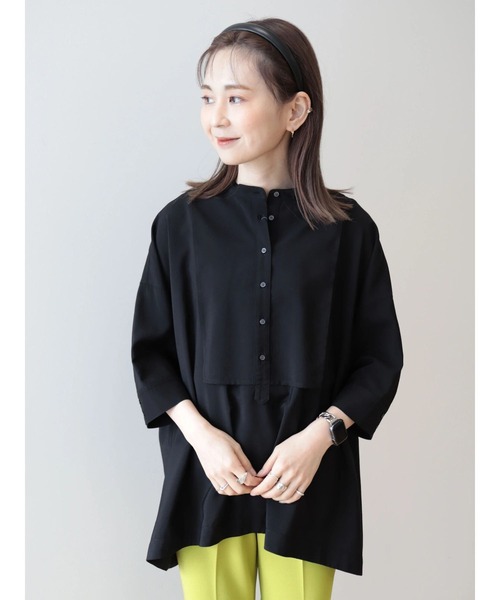 美品 グレディブリリアン AuieF バンドカラーシャツ チュニック ブラック AMERICAN HOLIC チュニック 「WEB限定」接触冷感バンドカラー