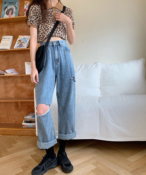 「meJane」 ダメージ加工デニムパンツ M ブルー レディース