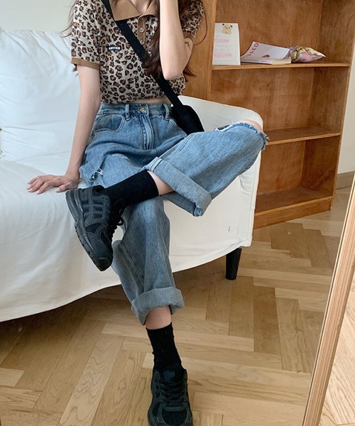 「meJane」 ダメージ加工デニムパンツ M ブルー レディース