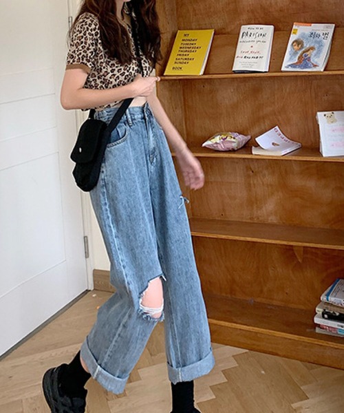 「meJane」 ダメージ加工デニムパンツ M ブルー レディース