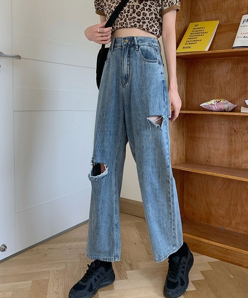 「meJane」 ダメージ加工デニムパンツ M ブルー レディース