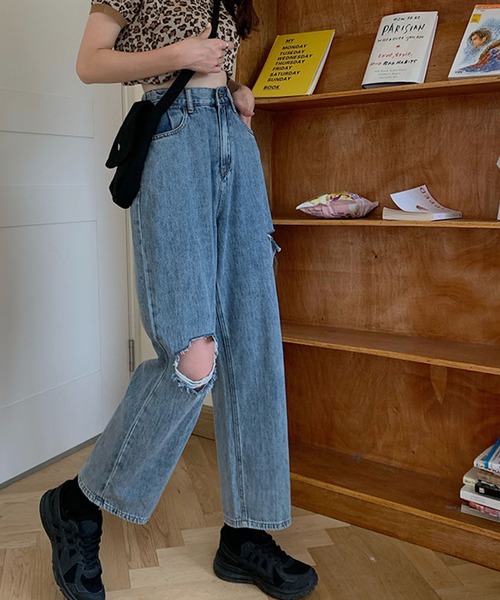 「meJane」 ダメージ加工デニムパンツ M ブルー レディース