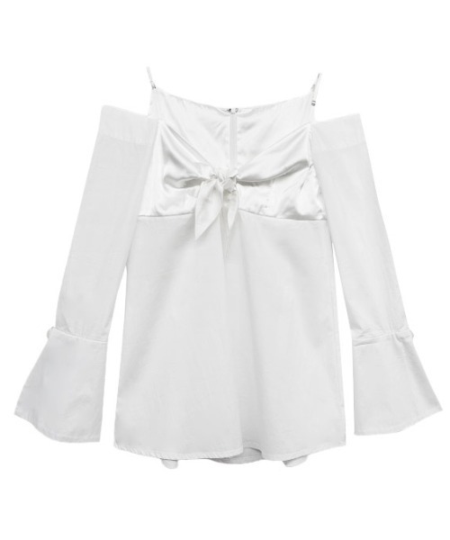 ブラウス シャツ off shoulder ribbon blouse レディース