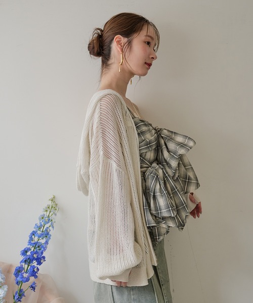 ラメシアーパーカー　ホワイト mideal パーカー glitter sheer hoodie / ラメシアーパーカー