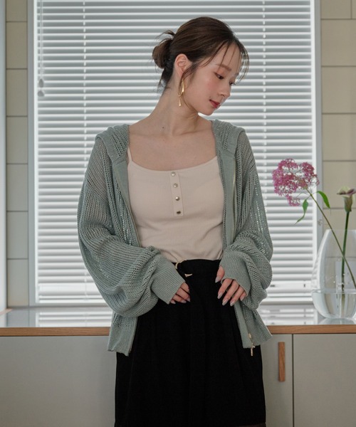 ラメシアーパーカー　ホワイト mideal パーカー glitter sheer hoodie / ラメシアーパーカー