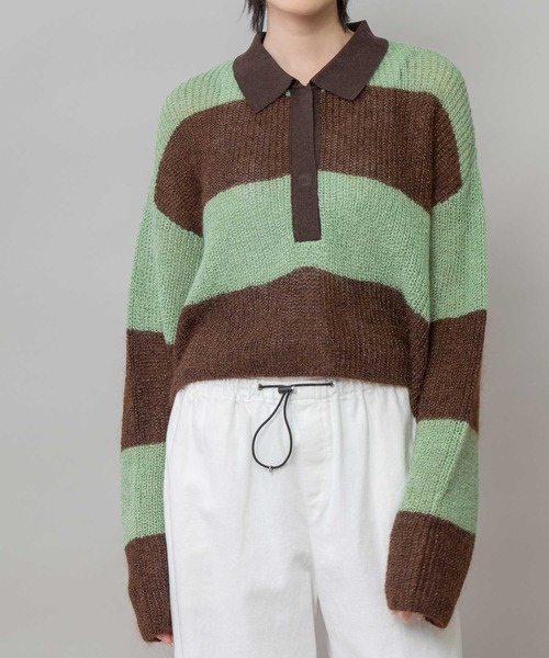 Munich（ミューニック） tシャツ 5GG片畦編みモヘアニットボーダーポロ