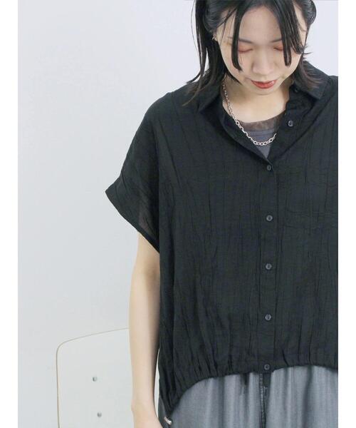 【美品】  NOWOS / ノーウォス | black shirt 楊柳シャツ | F | ブラック | レディース antiqua（アンティカ） 楊柳シャツ シャツ レディース トップス 長袖