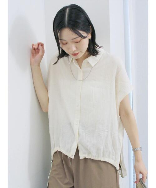 シャツ/ブラウス(半袖/袖なし) rosy monster  border flocky peplum tops MOUSSY | 【EC・一部店舗限定】SHIRRING RUFFLE PEPLUM トップス