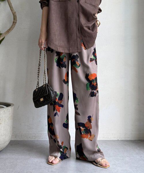 DouDou パンツ ビッグフラワープリントパンツ レディース