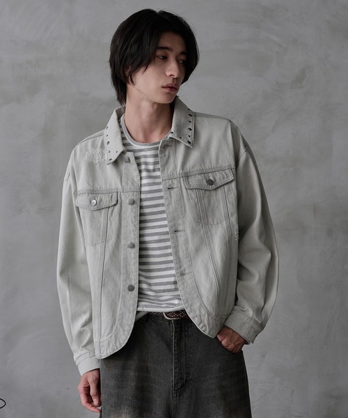 デニムジャケット gジャン Studs damage denim jacket / スタッズ
