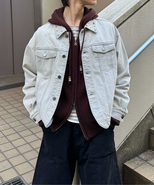 デニムジャケット gジャン Studs damage denim jacket / スタッズ