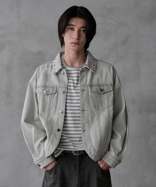 デニムジャケット gジャン Studs damage denim jacket / スタッズ