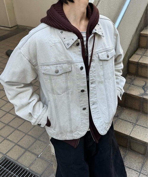 デニムジャケット gジャン Studs damage denim jacket / スタッズ