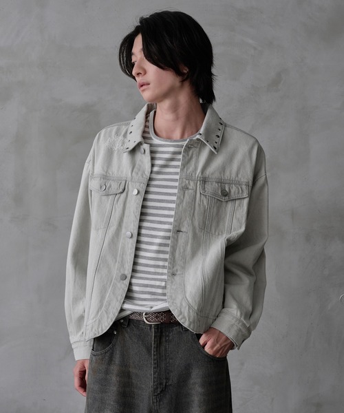 デニムジャケット gジャン Studs damage denim jacket / スタッズ