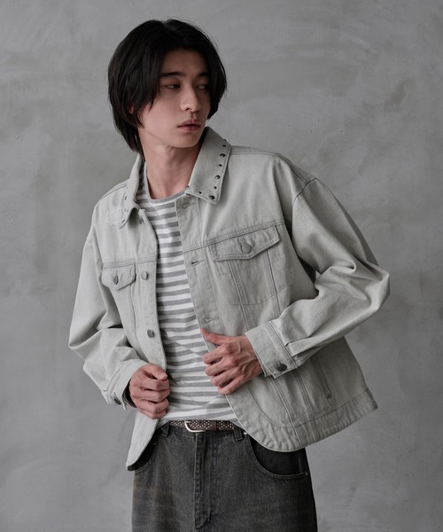 デニムジャケット gジャン Studs damage denim jacket / スタッズ