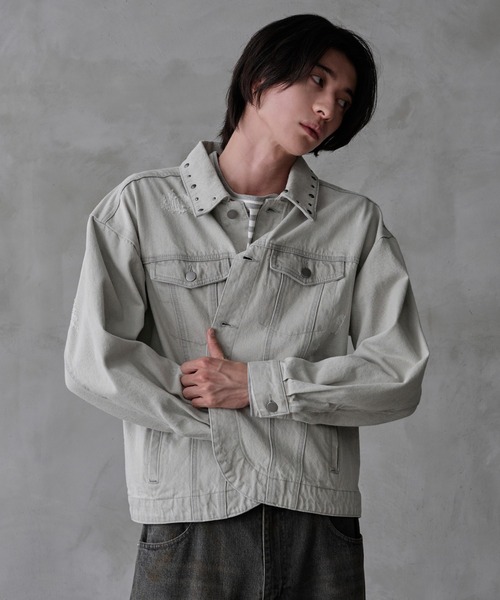 デニムジャケット gジャン Studs damage denim jacket / スタッズ