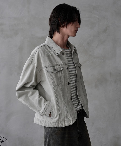 デニムジャケット gジャン Studs damage denim jacket / スタッズ