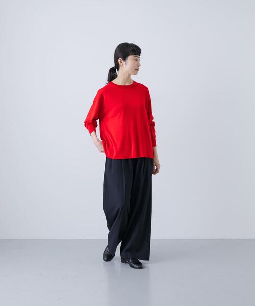 かぐれ　ウォッシャブルシルクワイドニット　絹　体型カバー　春秋　毛　赤　Ｆ かぐれ｜ウォッシャブルシルクワイドニット - かぐれ(カグレ