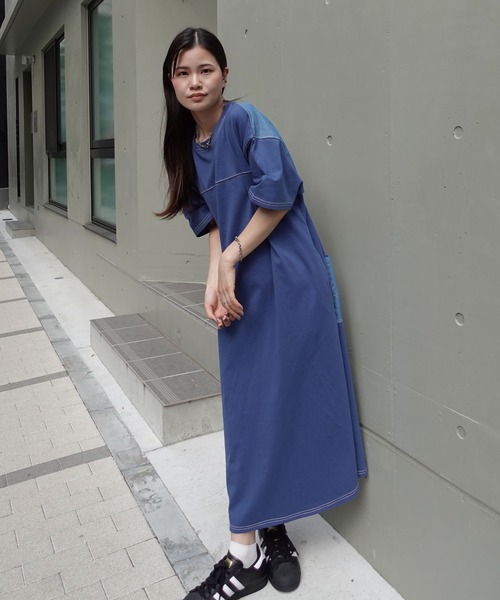 「CORNERS」 半袖ワンピース FREE ネイビー レディース_画像4
