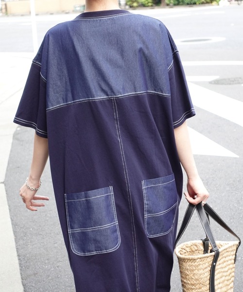 「CORNERS」 半袖ワンピース FREE ネイビー レディース_画像7