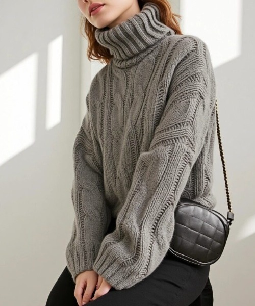 クレアalexiastam ハイネックケーブルニット cammie ニット セーター ハイネックケーブルニットトップス レディース