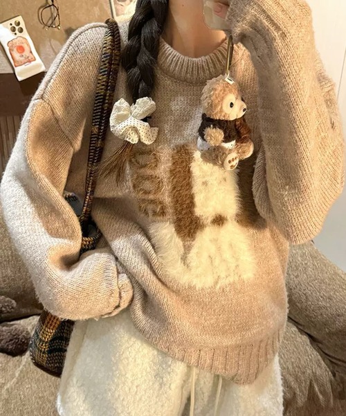 WESTSEA（ウエストシー） ニット セーター ふわふわ犬 デザインニット