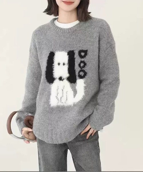 WESTSEA（ウエストシー） ニット セーター ふわふわ犬 デザインニット