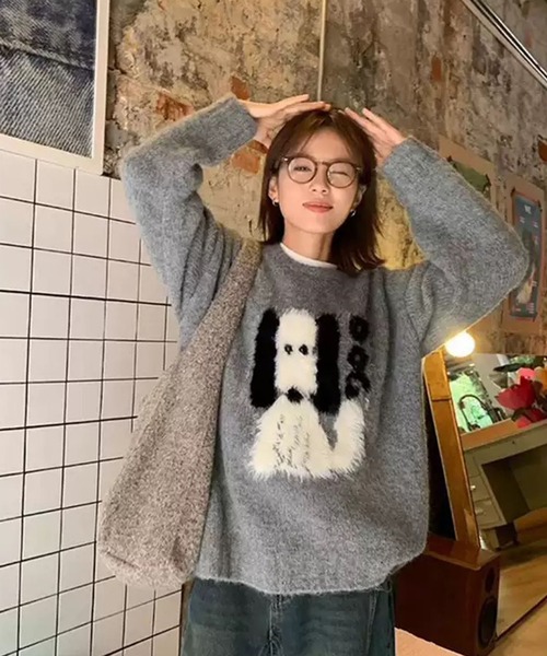 WESTSEA（ウエストシー） ニット セーター ふわふわ犬 デザインニット