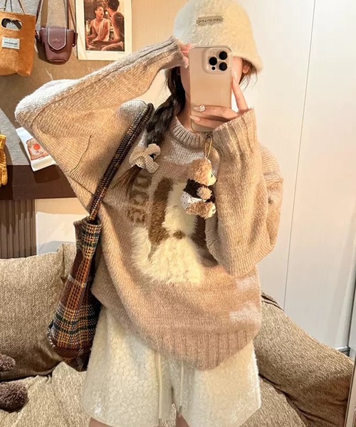 WESTSEA（ウエストシー） ニット セーター ふわふわ犬 デザインニット