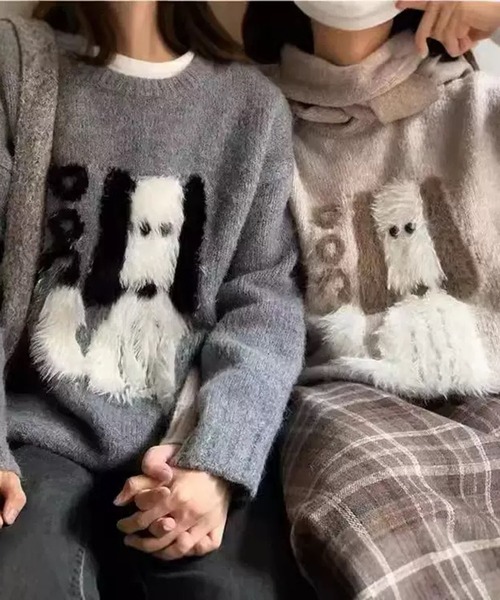 WESTSEA（ウエストシー） ニット セーター ふわふわ犬 デザインニット