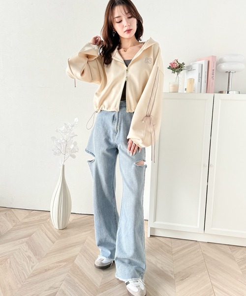 「mily bilet」 ジップアップパーカー SMALL アイボリー レディース_画像4