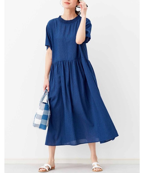 「Live in comfort」 半袖ワンピース LARGE ブルー レディース_画像5