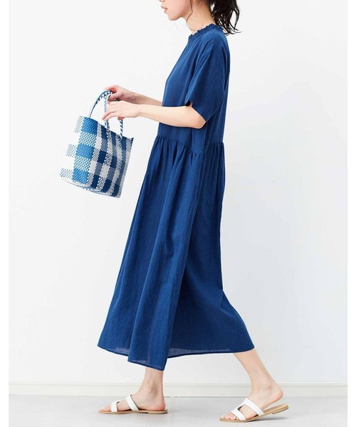 「Live in comfort」 半袖ワンピース LARGE ブルー レディース_画像6