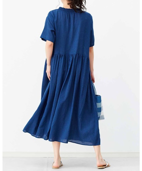 「Live in comfort」 半袖ワンピース LARGE ブルー レディース_画像7