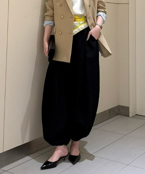 ワイドパンツ パンツ フィブリルポプリンバルーンパンツ レディースの画像