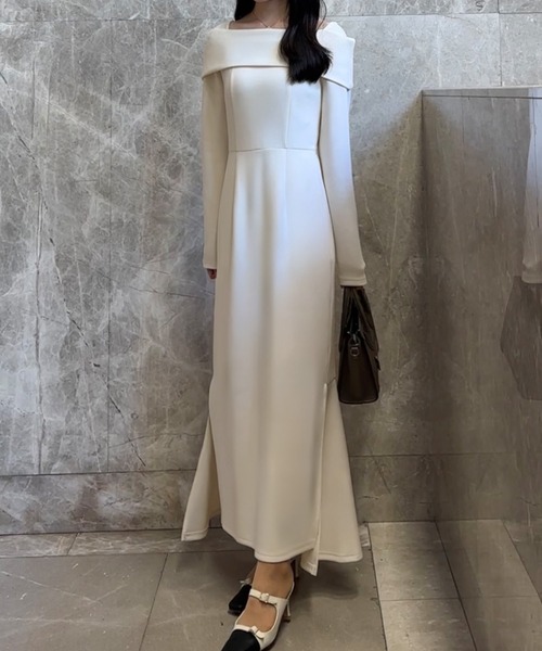 「JUNOAH」 長袖ワンピース MEDIUM アイボリー レディース_画像5