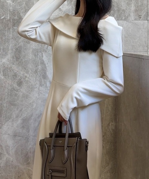 「JUNOAH」 長袖ワンピース MEDIUM アイボリー レディース_画像8