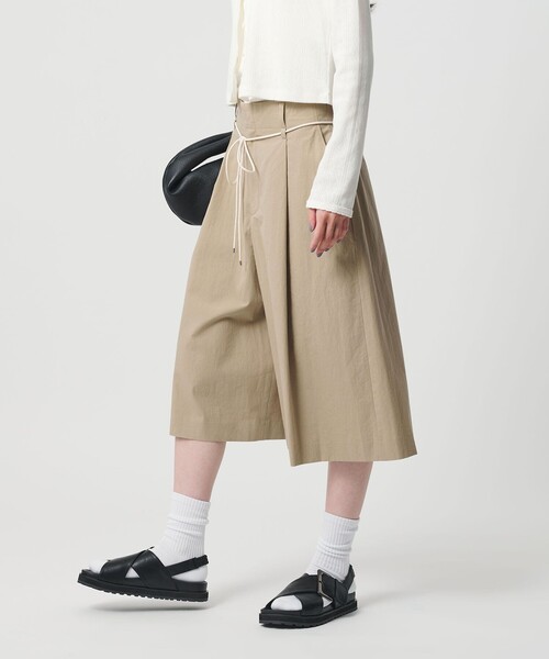 パンツ コットン タック ストリング ハーフパンツ レディース_4