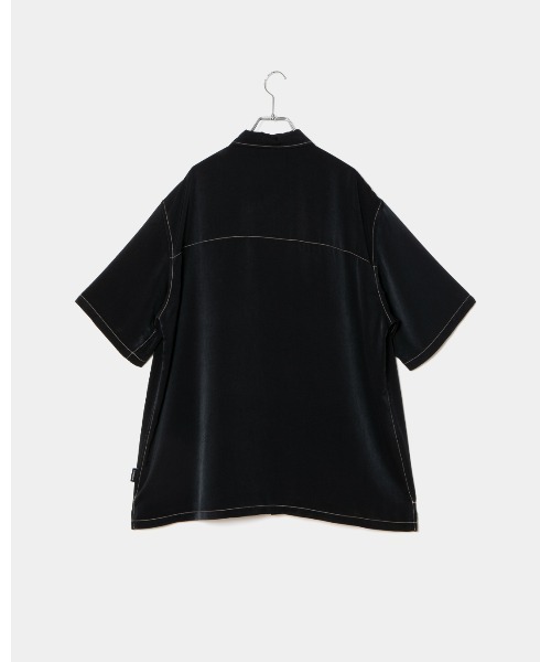 美品　APPLEBUM 刺繍ロゴ入り　半袖　オープンカラーシャツ　ブラック　L APPLEBUM（アップルバム） アロハシャツ tシャツ Feminish Satin Aloha