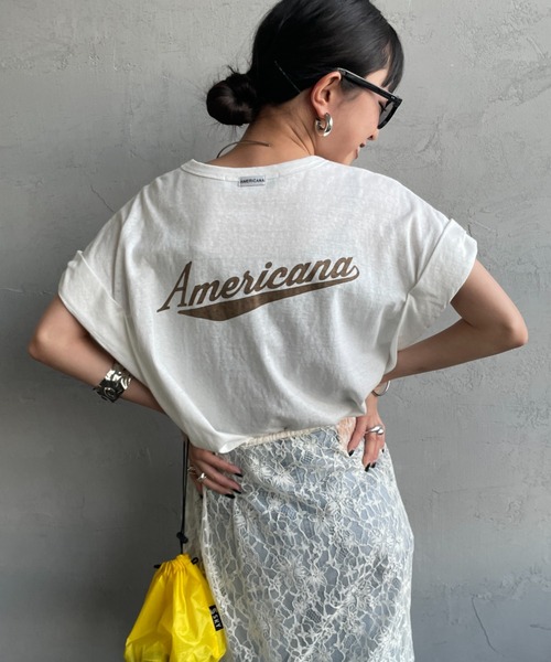 【AMERICANA/アメリカーナ】別注バックヘンリーTシャツ AMERICANA（アメリカーナ） tシャツ 別注 バックロゴ ラウンドヘム