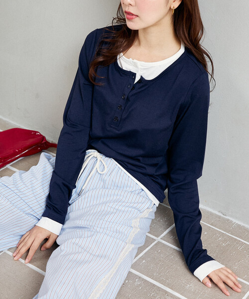 LGB ロング ヘンリーネック タンクトップ PUBLUX（パブリュクス） tシャツ ヘンリーネック レイヤード ロンT