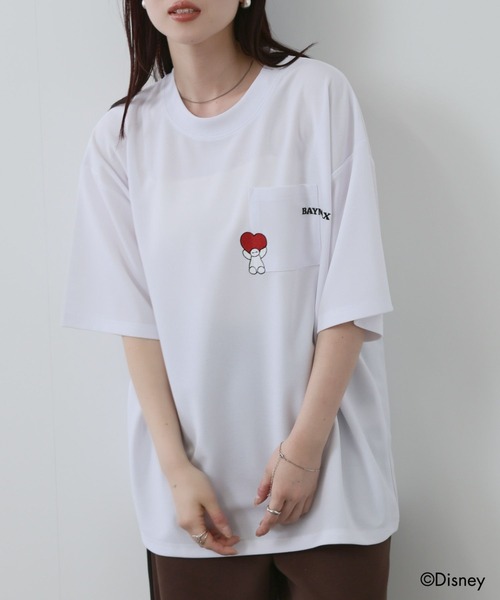 未使用 BASICKS ベイシックス ディズニーコラボ ミッキー トリムTシャツ サイズW ホワイト レッド メンズ レディース 古着 中古 USED BASICKS|ベーシックス × MICKEY MOUSE VINTAGE RINGER T-SHIRT RED