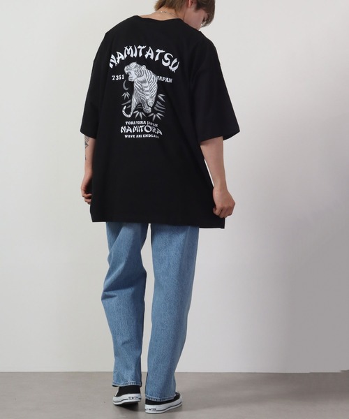 「波達(NAMITATSU)」 半袖Tシャツ - ブラック メンズ_画像4
