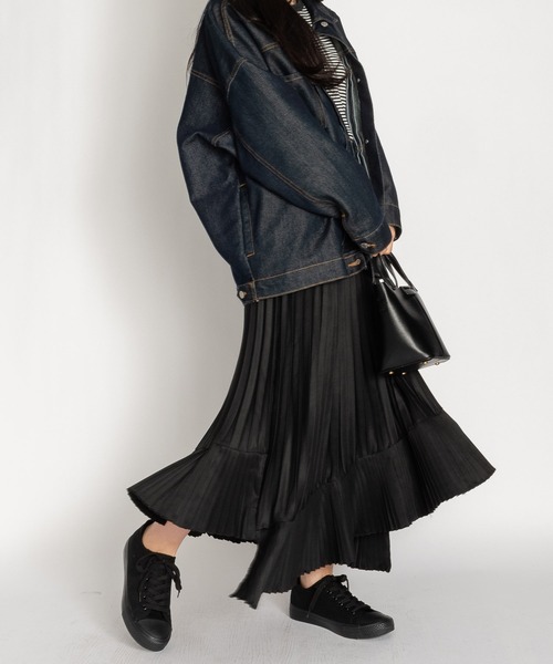 ♥️新品未使用♥️MICALLE アシンメトリーフレアスカート ブラック/カーキ SVEC（シュベック） スカート アシンメトリー フレア ロング