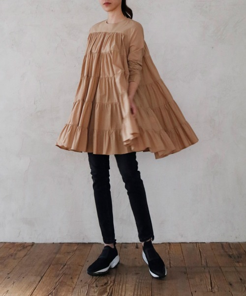 ELFRANK ブラウス シャツ 「綿100％使用」フレアシルエットティアード